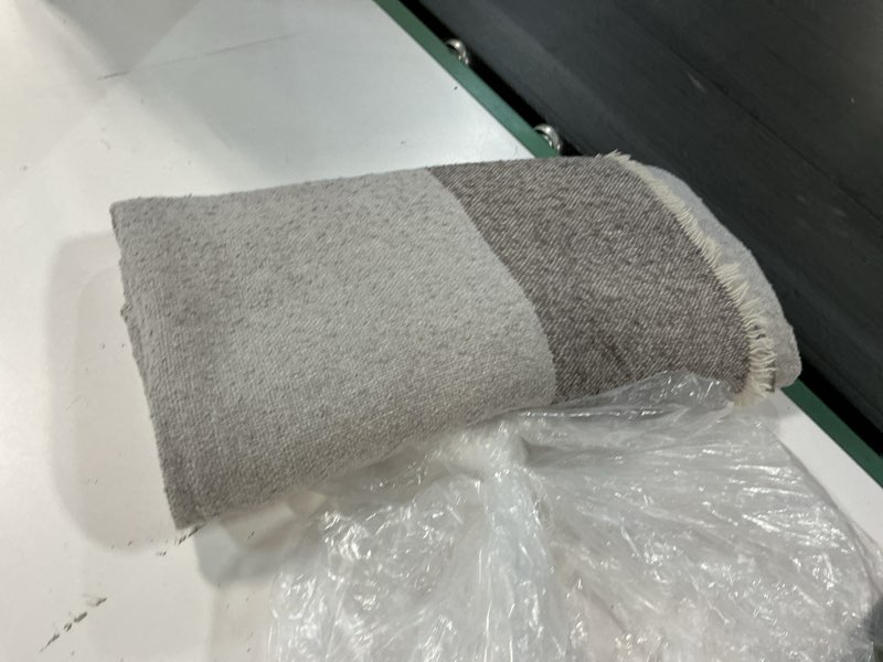 Condition photo showing Good Condition for silk cashmere striped boucle throw, 50x60, mist/graphite