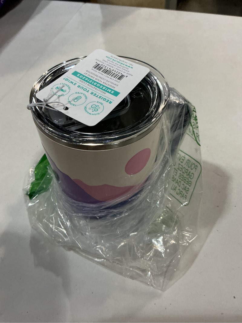 Condition photo showing New/Like New for swig life 18oz travel mug, insulated tumbler with handle and lid, cup holder friendly, dishwasher safe, stainless steel, travel coffee cup (moon shine) moon shine 18 ounces