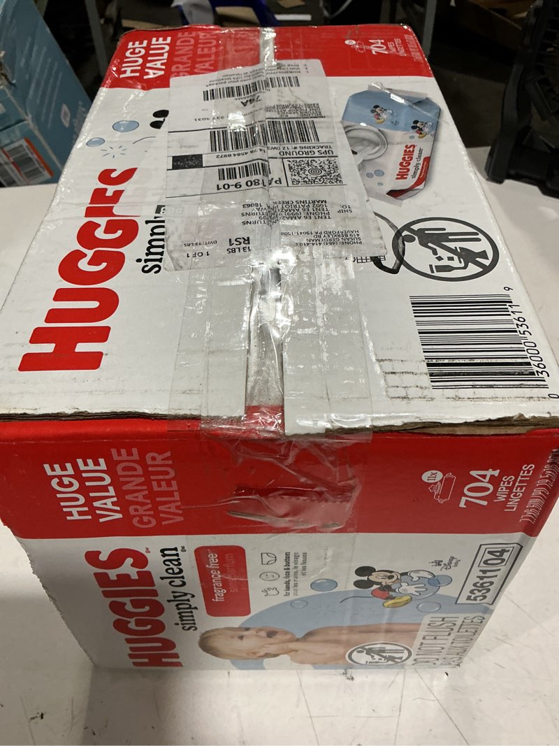 Condition photo showing New/Like New for huggies simply clean unscented baby diaper wipes, 11 flip-top packs (704 wipes total), packaging may vary 64 count (pack of 11)