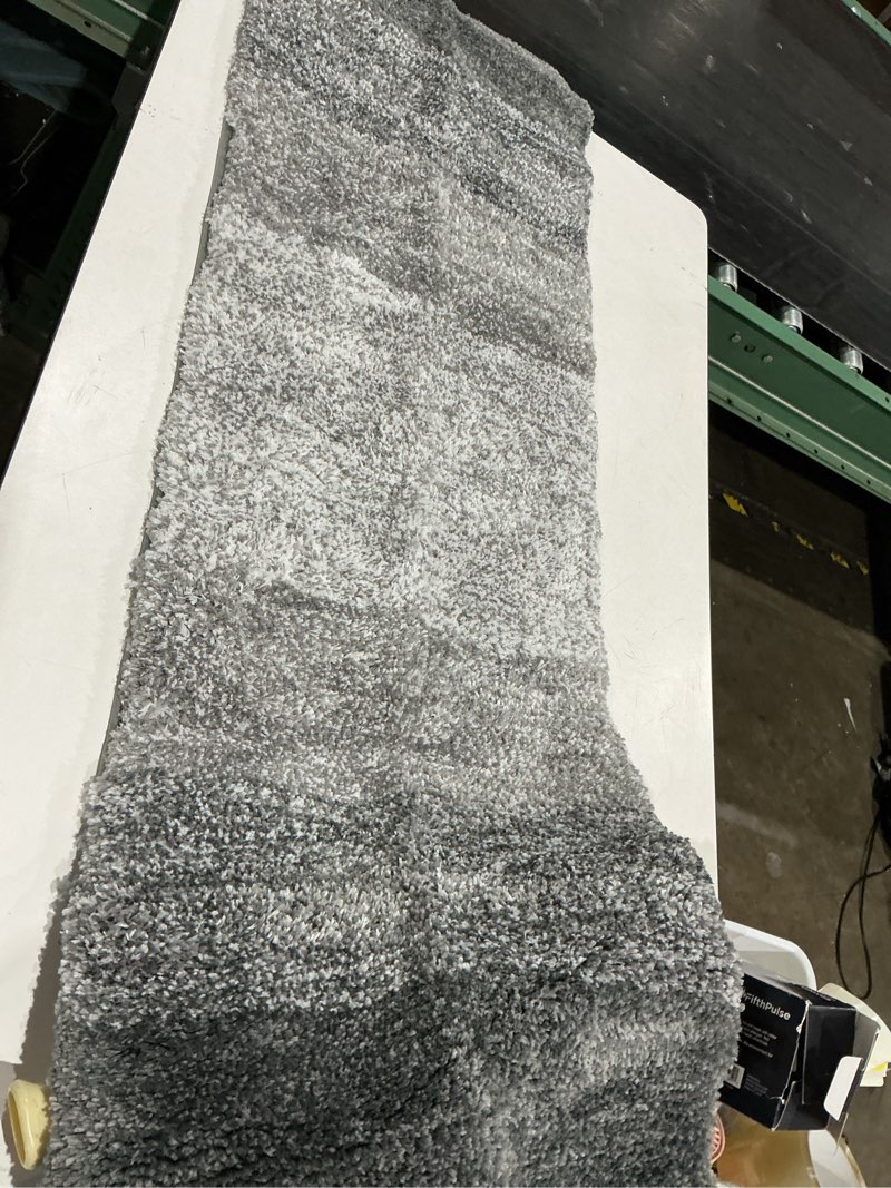 Condition photo showing As Is for monochrome black grey hallway shaggy runner long non shed faded hall runner rug