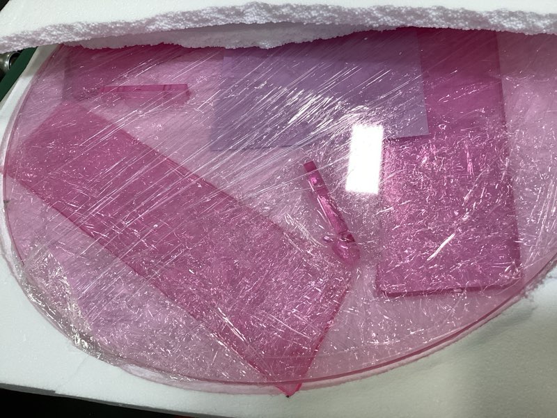 Condition photo showing As Is for Acrylic Coffee Table Round, Clear Circle Modern Lucite Side Table Legs for Living Room, Bedroom, Office (Pink, 23.6“ × 15.7”) Pink 23.6“ × 15.7”