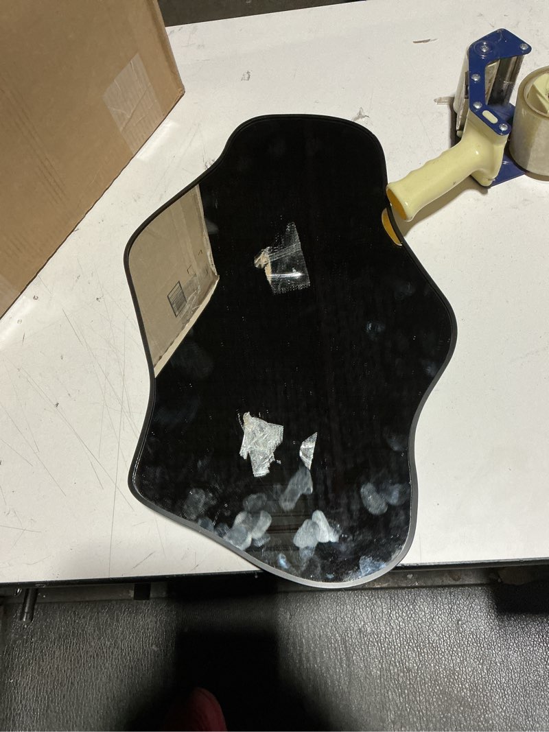 Condition photo showing Good Condition for Irregular Wall Mirror, 21"x14" Asymmetrical Mirrors, Modern Frameless Mirror for Wall, Unique Shaped Mirrors for Living Room Bathroom Bedroom Hallway Entryway Fireplace 21"L x 14"W Black