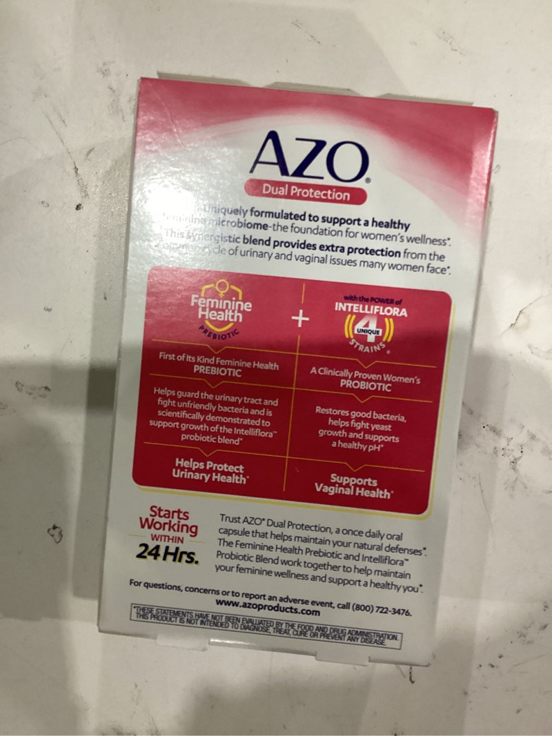 Condition photo showing New/Like New for AZO Dual Protection, Urinary + Vaginal Support, Prebiotics and Probiotics for Women*, Starts Working