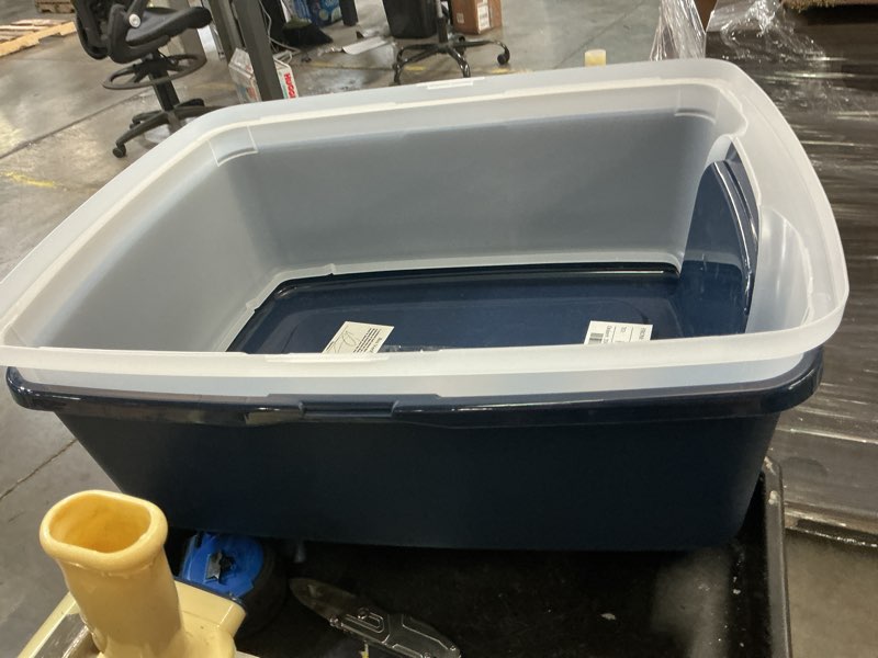 Condition photo showing As Is for iris open top cat litter box with shield, navy