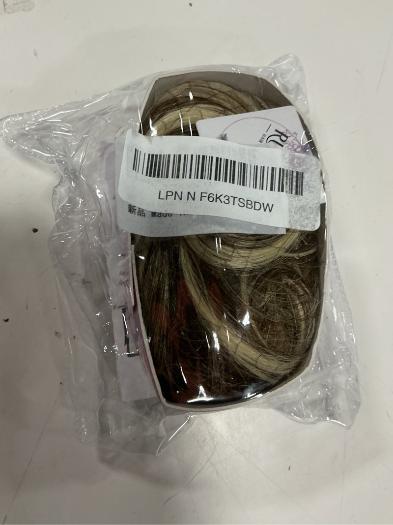 Condition photo showing Good Condition for ruwiss large messy bun hair piece 100% human hair layered wavy curly hair buns hair piece for women updo hairpiece for daily wear real hair scrunchies ponytail extension (brown mixed light blond)