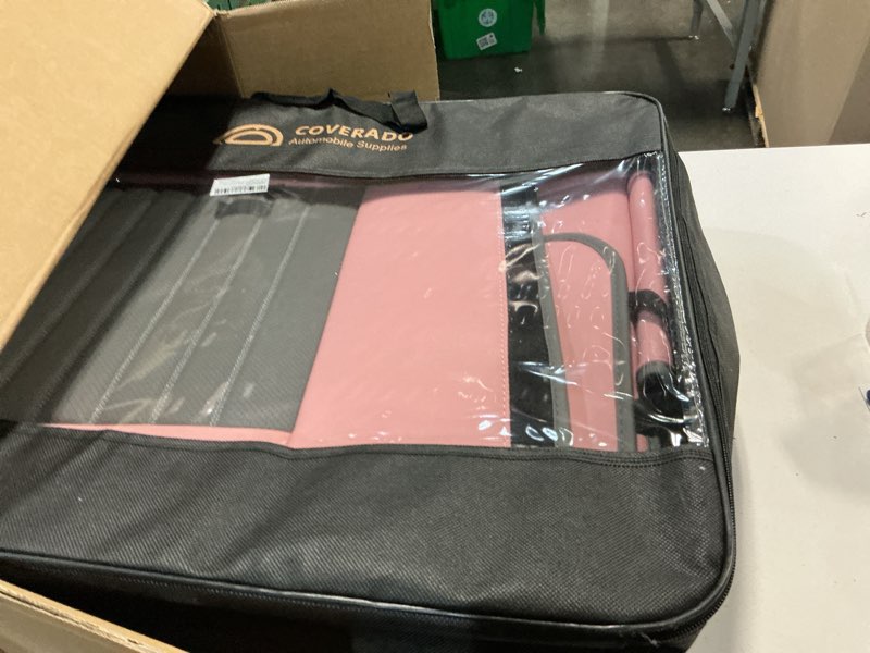 Condition photo showing As Is for coverado car seat covers full set, nappa leather seat covers for cars, waterproof car seat covers front seats and back, automotive car seat protector car seat cushion fit for most cars (pink&grey) pink&grey fullset