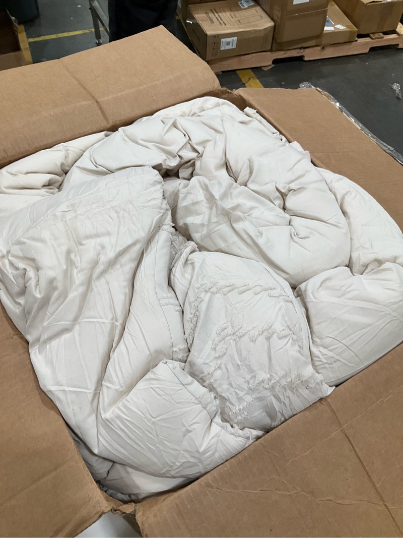 Condition photo showing As Is for Andency Oversized Super King Comforter Set 120x120 Beige, Extra Large King Size Comforter Oversize Boho Cream Soft Warm Neutral Bedding Comforter Sets, 3 Pieces Aesthetic Chevron Textured Bedding Set 01 - Beige Super King (120"x120")