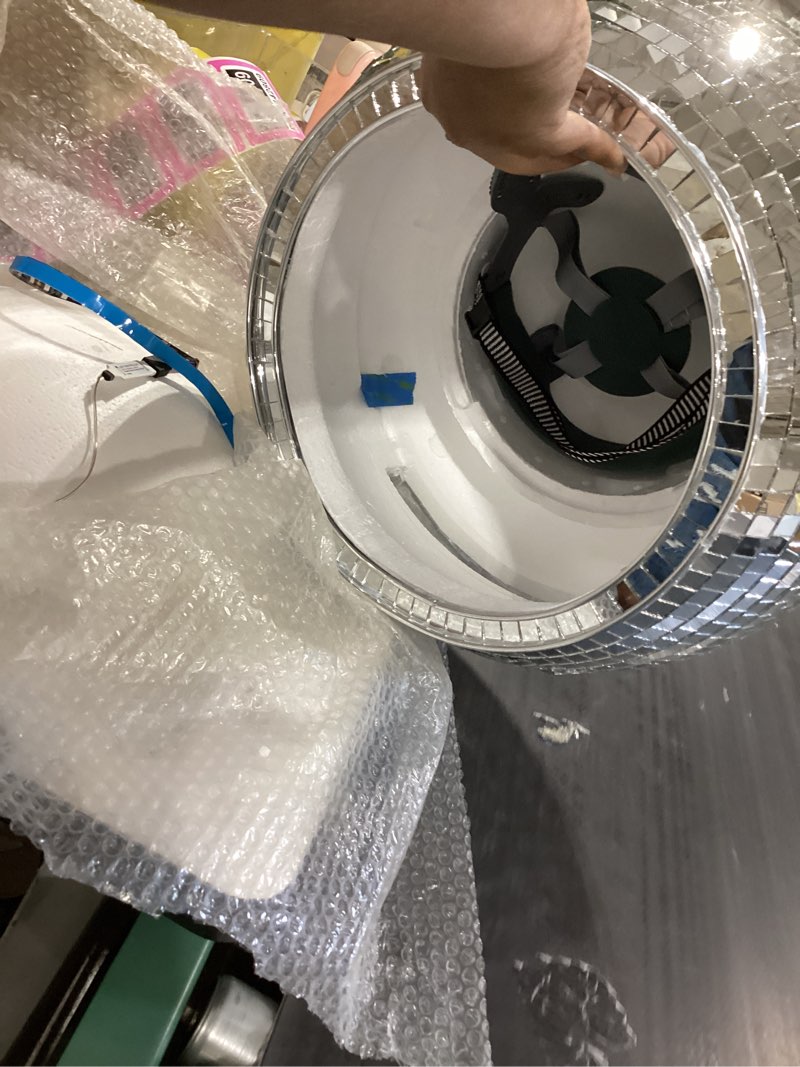 Condition photo showing Good Condition for 15.7 in disco ball helmet, silver glitter ball hat, sparkling disco party decorations, multicolored reflective mirror glass costume for celebration party accessory bar nightclub dj cosplay 15.7 inch