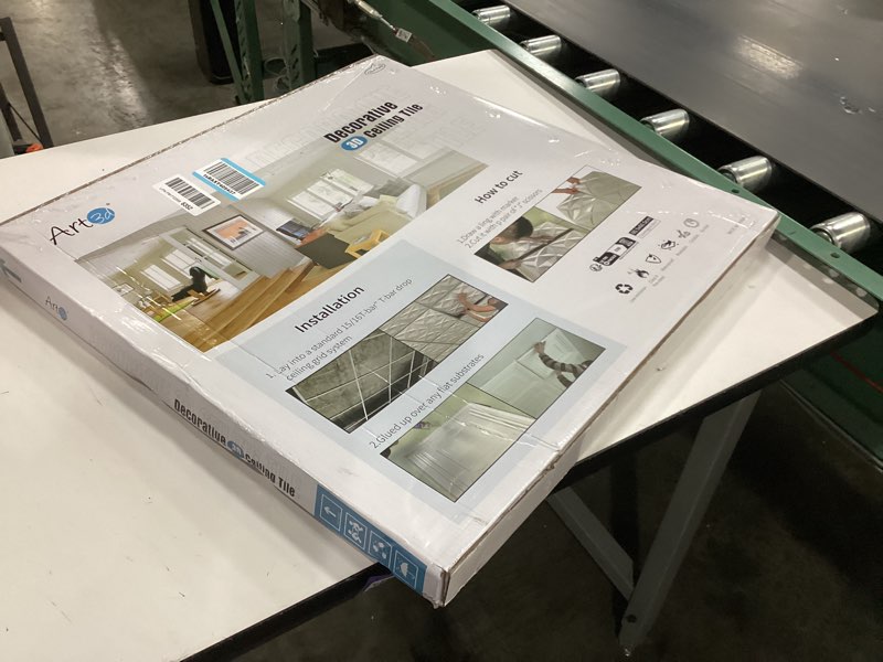 Condition photo showing New/Like New for Art3d 12-Pack Square Drop Ceiling Tile 2ft x 2ft in White, PVC Ceiling Panel 24 x 24in. - Compatible with 15/16" Drop Ceiling Grid System
