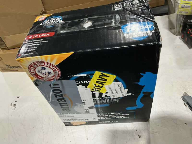 Condition photo showing New/Like New for arm & hammer cloud control platinum cat litter, multi-cat clumping litter, hypoallergenic and dust-free, 14-day odor control, 37 lbs cloud control platinum clumping litter