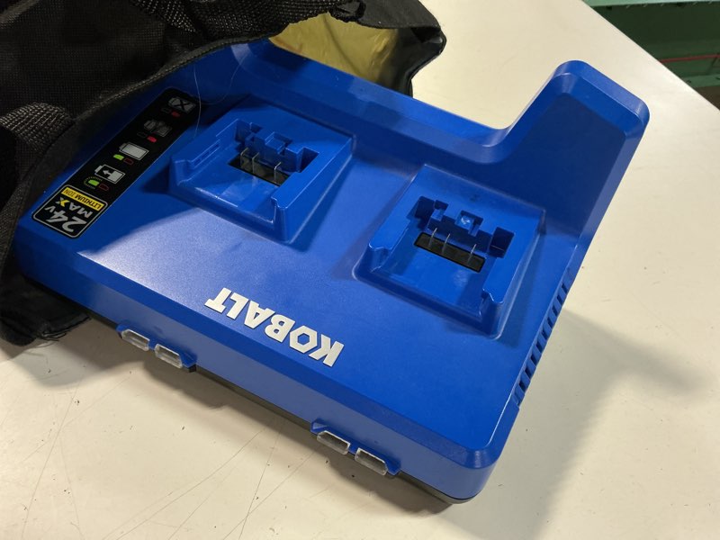 Condition photo showing As Is for kobalt 24 -volt battery charger station ( lithium )