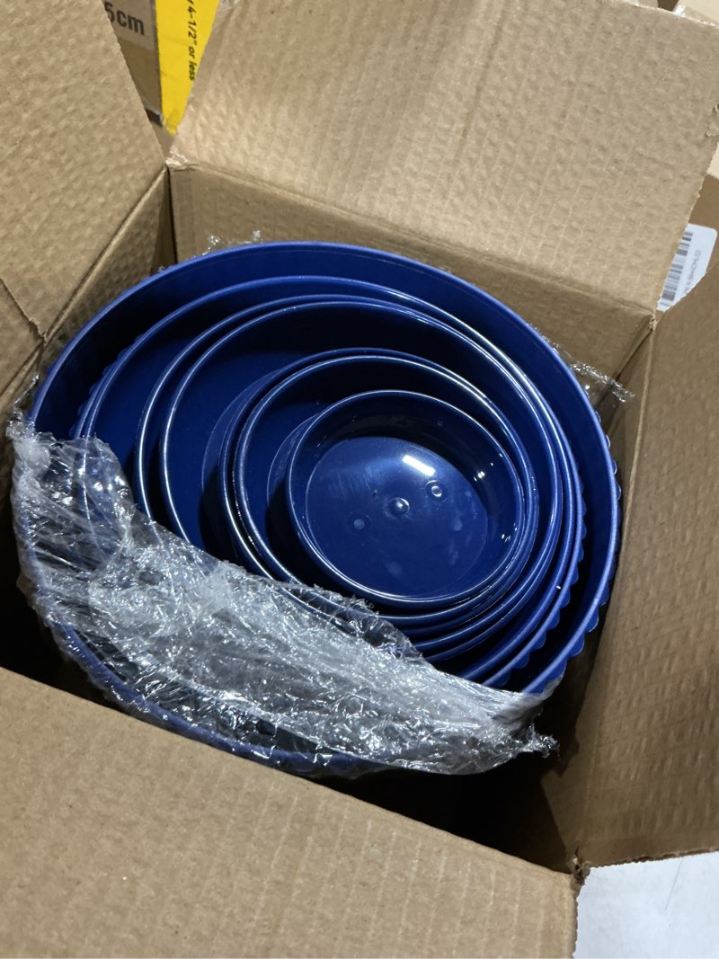 Condition photo showing Good Condition for 7.5/6.5/5.5/4.9/4.2/3.5 inch plant pots with saucers & drain holes - indoor/outdoor flower pots for succulents, herbs, cactus - modern lightweight durable planter set, blue blue 7.5/6.5/5.5/4.9/4.2/3.5 inch set