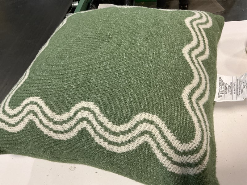 Condition photo showing Good Condition for 24"x24" jacquard knit pillow with scallop pattern bright olive- threshold™ designed with studio mcgee
