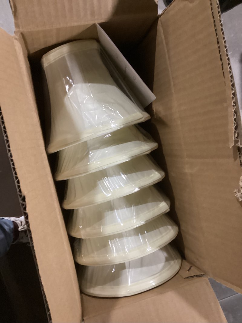 Condition photo showing Good Condition for wellmet chandelier shades, only for candelabra bulbs, clip-on fitter lamp shades, 3" x 6" x 5", 6 pcs set cream white bell-3x6x5 inches