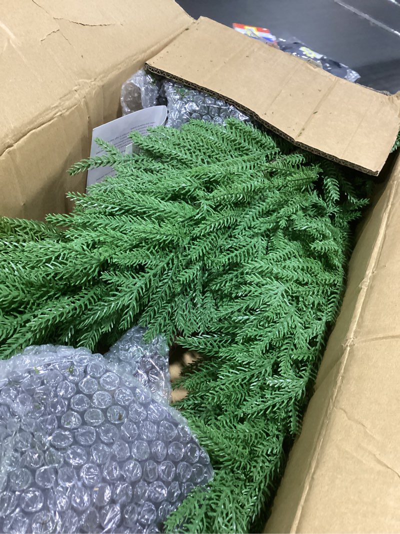 Condition photo showing As Is for Norfolk Pine Christmas Tree Real Touch Faux Holiday Tree with Pot, Realistic Indoor Outdoor Decoration for Entryway, Living Room, Office, Apartment (4FT- 2Pack)