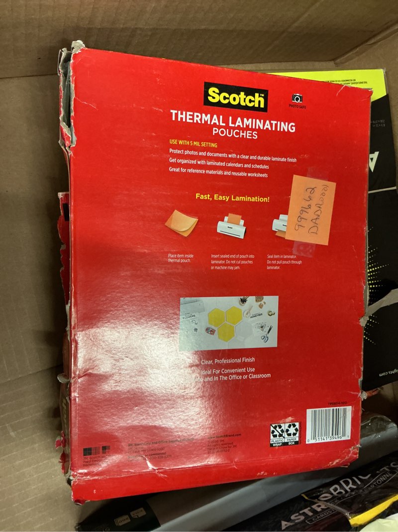 Condition photo showing Good Condition for scotch thermal laminating pouch, 9 x 11-1/2 inches, 5 mil thick, pack of 100