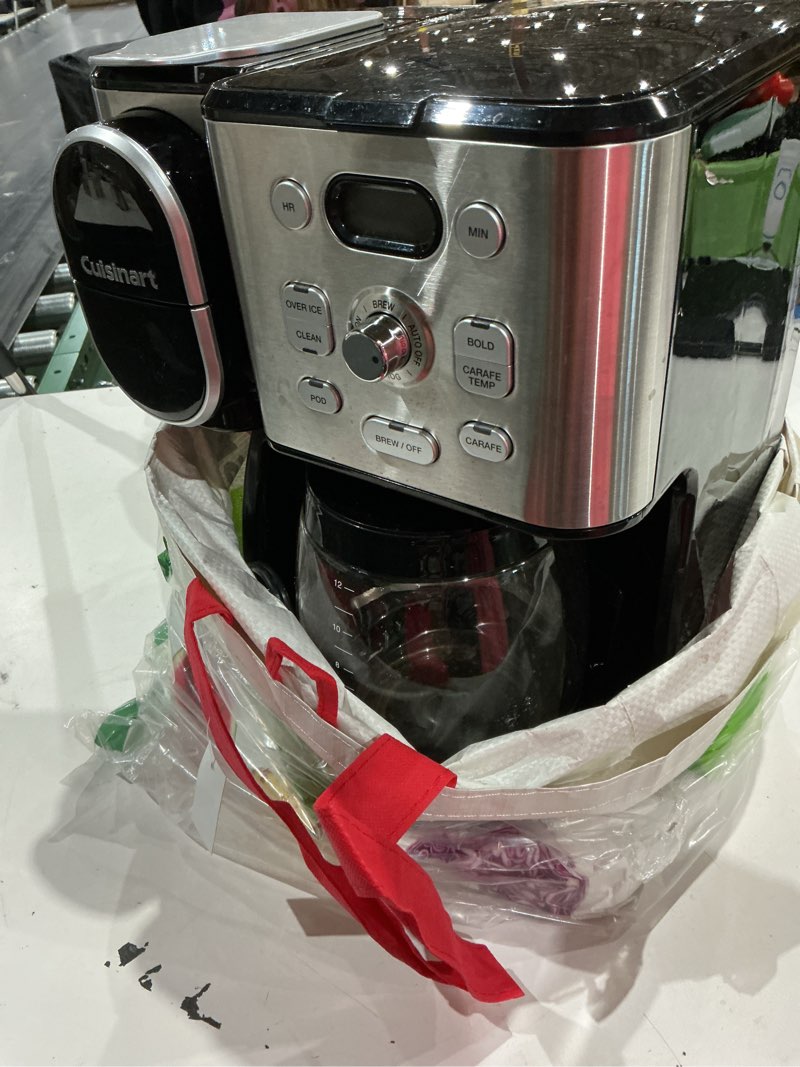 Condition photo showing As Is for (incomplete, missing parts)cuisinart 12-cup coffee maker, single-serve brewer glass carafe, automatic hot & iced coffee machine, brew strength control and pause, ss-16, stainless steel