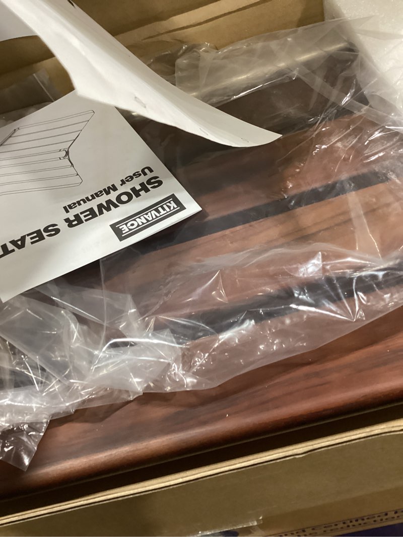 Condition photo showing New/Like New for 18" ADA Compliant Folding Teak Shower Seat Wall Mounted-Teak Folding Shower Bench, Folding Shower Seat for Inside Shower, Teak Foldable Shower Chair, Fold Down Shower Seat, Max Load 400lbs 18.4*13.4*10.4 Inch?Teak?