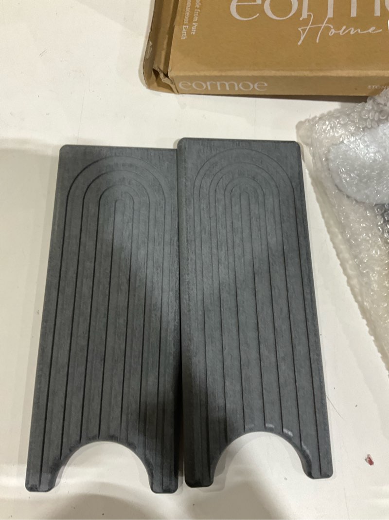 Condition photo showing As Is for Diatomite Stone Sink Candy - Instant Dry Stone Sink Tray around Faucet, Prevents Moisture Buildup - Faucet Splash Guard for Bathroom Counter (Dark Grey, 20" x 3.9") Dark Gray 20" x 3.9"