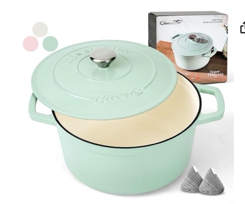 6 QT Dutch Oven Pot with Lid, Enameled Cast Iron Dutch Oven for Bread Making, Braiser, Cooking, Dual Handles, Oven Safe up to 500° F or on Stovetop, Gifts for Family - Green 