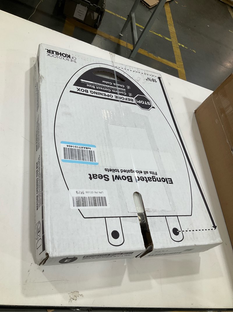 Condition photo showing New/Like New for kohler 4636-rl-0 cachet readylatch elongated slow close toilet seat, soft close toilet seat quiet lid, contoured grip-tight bumpers installation hardware, apartment essentials, white white elongated ready latch