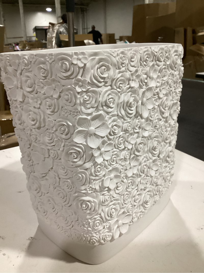 Condition photo showing New/Like New for hymmah bathroom trash can 1.8 gallon(7 liter) small kitchen garbage can,decor wastebasket for bedroom office,resin hand-carved rose flower white