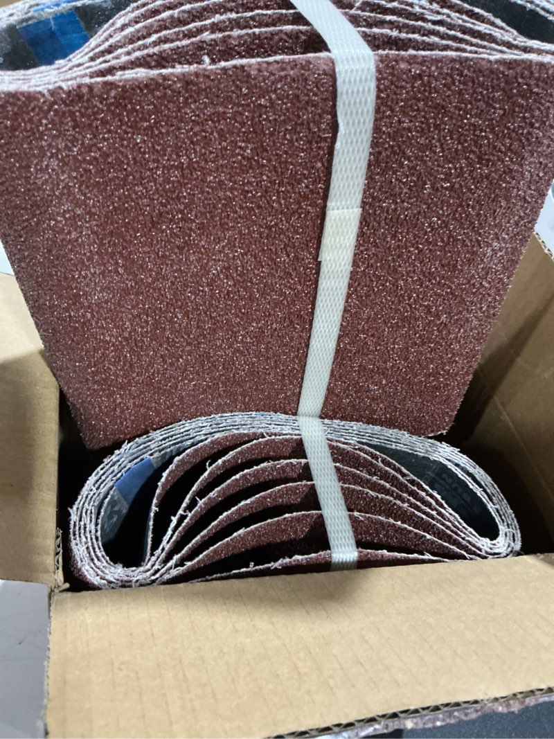 Condition photo showing Good Condition for 8 inch x 19 inch 40 grit sanding belts, 12 pack, ez 8 drum sander sandpaper rolls for woodworking and floor polishing, aluminum oxide sander sleeves