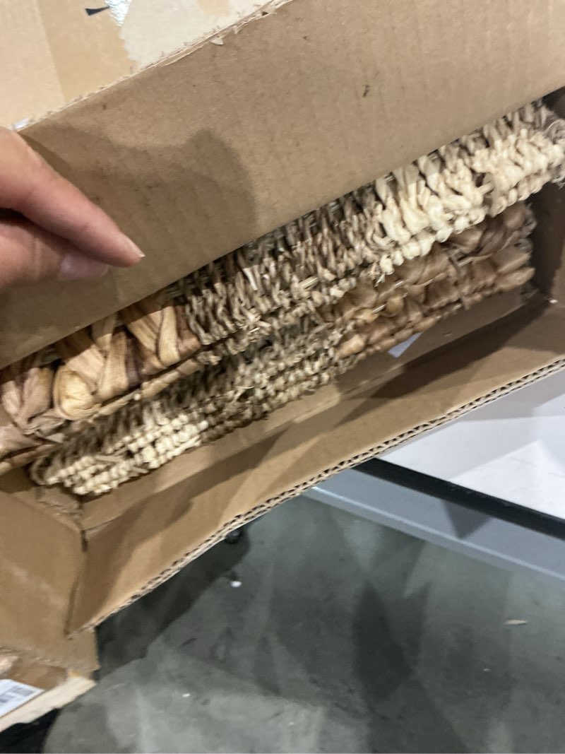 Condition photo showing Good Condition for chi an home 12x12 storage cube bins wicker storage basket for cube shelf, natural foldable square baskets for storage, large woven cube storage bin with handle, baskets for pantry, bedroom set of 4
