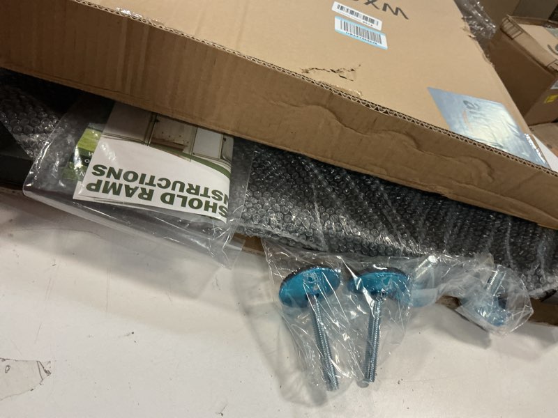 Condition photo showing Good Condition for Threshold Ramp for Doorways, Adjustable Height 2.6"-6" Aluminum Wheelchair Ramp with Heightening Screws and Swivel Angle Leg, 1100lbs Load Capacity, 22”x36 Curb Ramp for Trolley,Power Chairs 2.6"-6" Rise & 22"x 36"