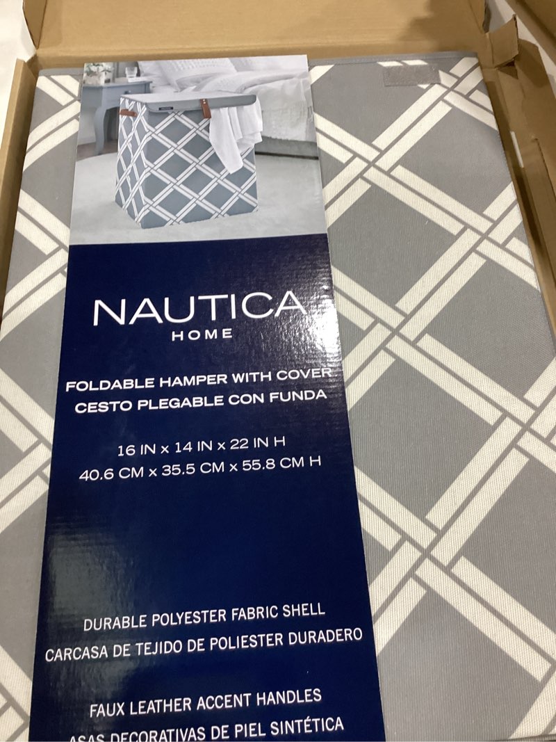 Condition photo showing New/Like New for nautica - laundry basket, foldable hamper & storage bin with lid, closet organizers, home essentials (grey box weave)