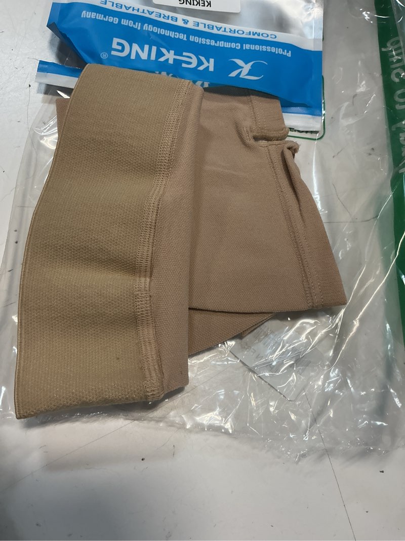 Condition photo showing Good Condition for keking lymphedema medical compression arm sleeve with gauntlet, 15-20 mmhg graduated compression full arm support for women men (single), long pressure arm hand brace for arthritis, bursitis, edema 3x-large beige (single)