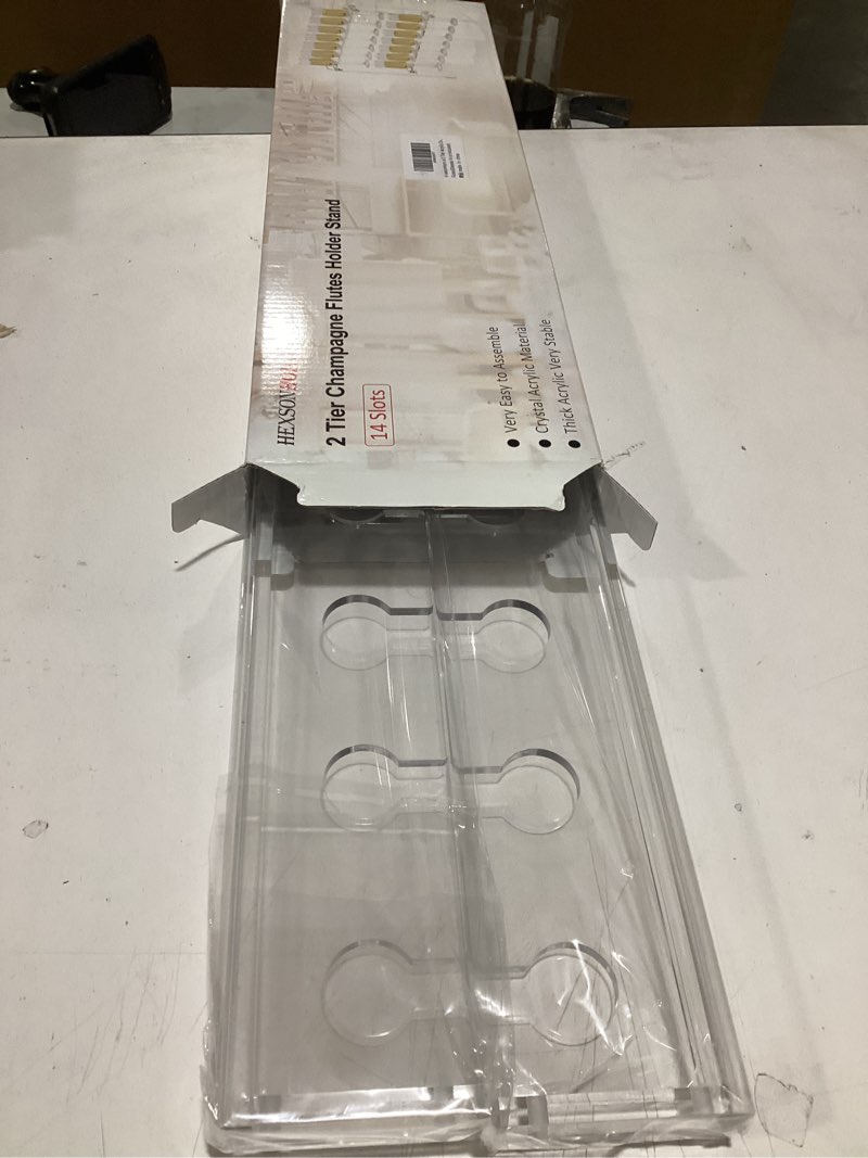 Condition photo showing Good Condition for 2 Tier Acrylic Champagne Flute Holder Stand for Party with 10 Slots, Countertop Champagne Glass Holder Stand Fit up to 8oz Champagne Flutes(Glasses Not included) 10 Slots(15.9x5.9x15.9 Inch)