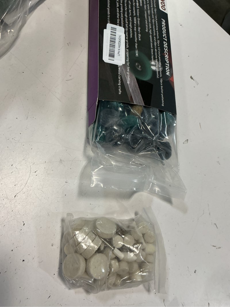 Condition photo showing Good Condition for 120 PCS Polishing Kit for Dremel, Abrasive Buffing Wheels for Rotary Tool Accessories with 1/8 Inch Shank, Polishing Bits for Metal Wood Watch Jewelry Brass