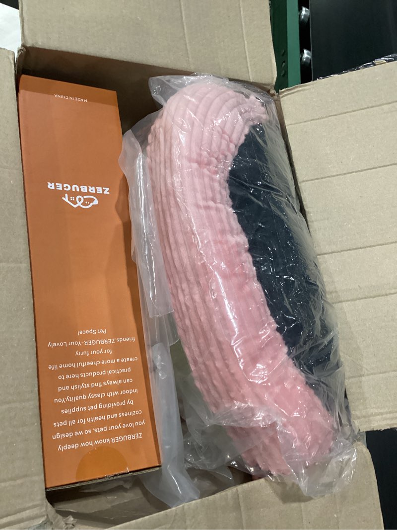 Condition photo showing Good Condition for zerbuger 20in washable cat beds for indoor cats - round donut pet bed for cats, small dogs, puppy, kitten - anti-slip bottom, calming bed gift - pink small pink