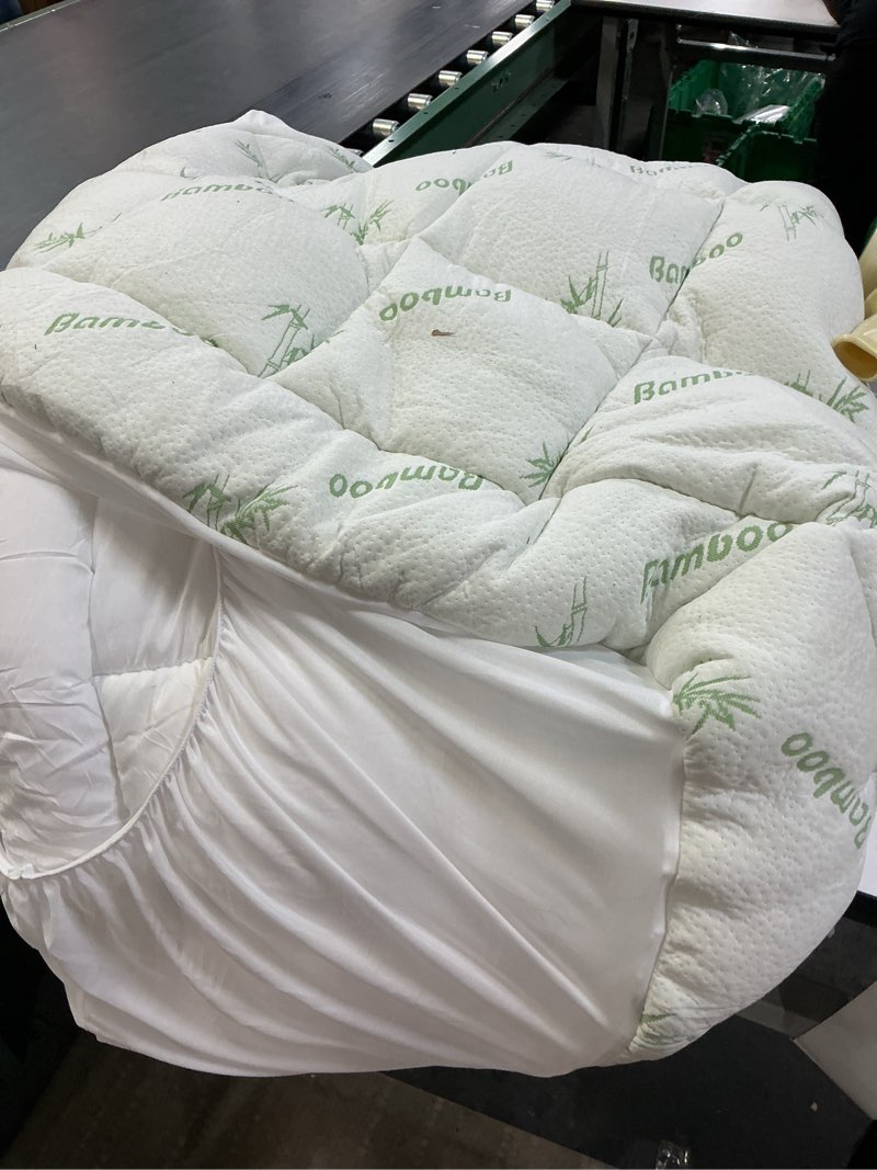 Condition photo showing As Is for Premium Viscose Made from Bamboo King Size Mattress Topper for Back Pain, 1200 GSM Quilted Fitted Extra Thick Mattress Pad,Pillow Top Mattress Cover with Deep Pocket Up to 21 Inches?78 * 80inch? White King