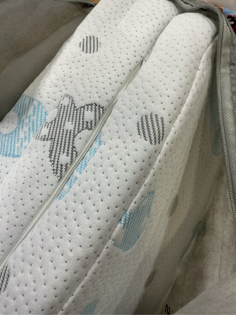 Condition photo showing New/Like New for Trifold Pack and Play Mattress, 38"x26" Dual-Sided Memory Foam Pack N Play Mattresses for Baby Toddlers, Foldable Portable Travel Crib Mattress for Pack N Play, Digit Pattern Light Blue 2.9" Thick