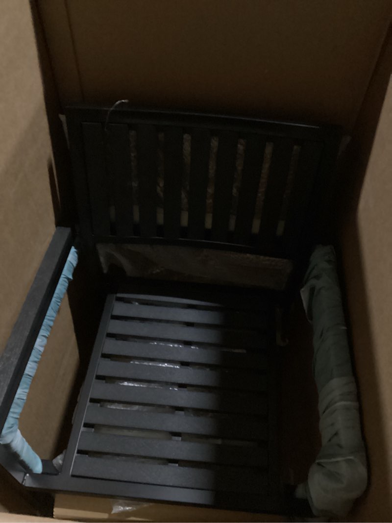Condition photo showing Good Condition for flash furniture harris commercial 2 black metal chairs with poly resin backs and seats -