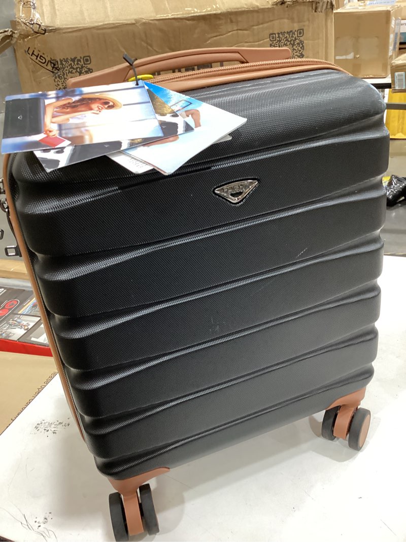 Condition photo showing Good Condition for flight knight carry on suitcase 18x14x8 hardside built in tsa lock usb port lightweight luggage silent double spinner wheels maximum underseat carry-on bag for american united approved black/tan 18x14x8" black/tan