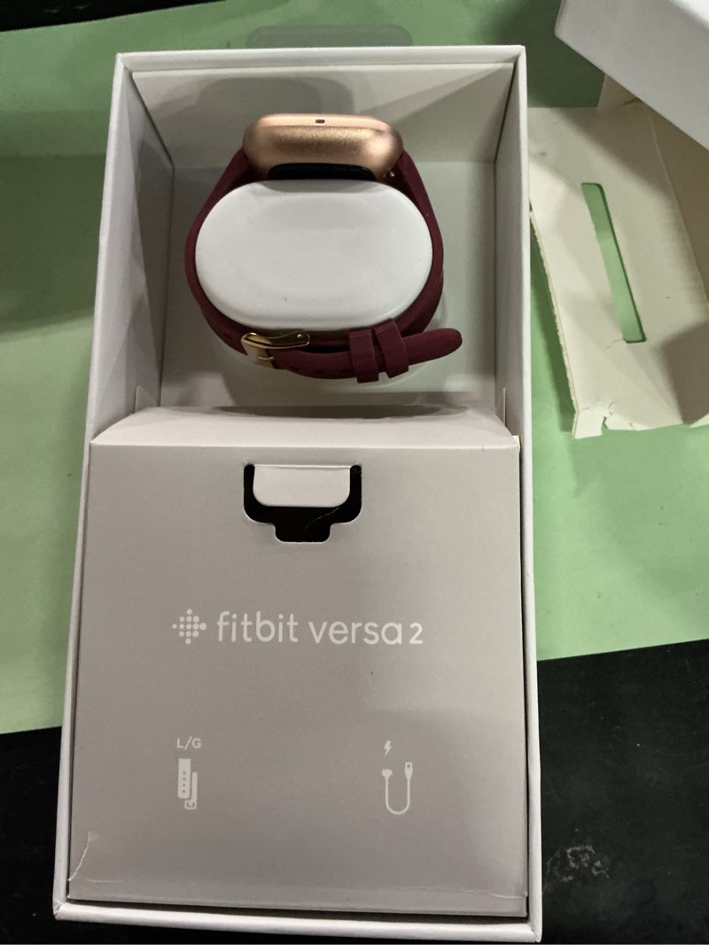 Condition photo showing Good Condition for fitbit versa 2 health and fitness smartwatch with heart rate, music, alexa built-in, sleep and swim tracking, bordeaux/copper rose, one size (s and l bands included) bordeaux/copper rose standard edition
