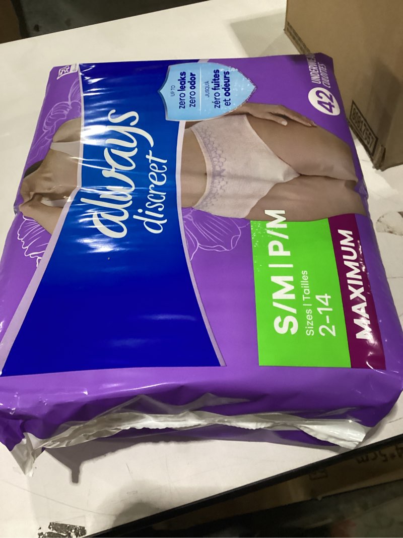 Condition photo showing New/Like New for Always Discreet Adult Incontinence Underwear for Women and Postpartum Underwear, Small/Medium, Up to 100% Bladder Leak Protection, 84 Count (2 Packs of 42)