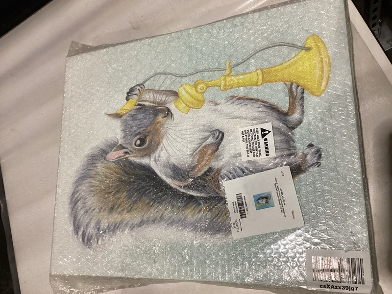 Condition photo showing Good Condition for Stupell Industries Squirrel Talking Yellow Candlestick Telephone Patterned Shapes, Design by Amelie Legault 16x20