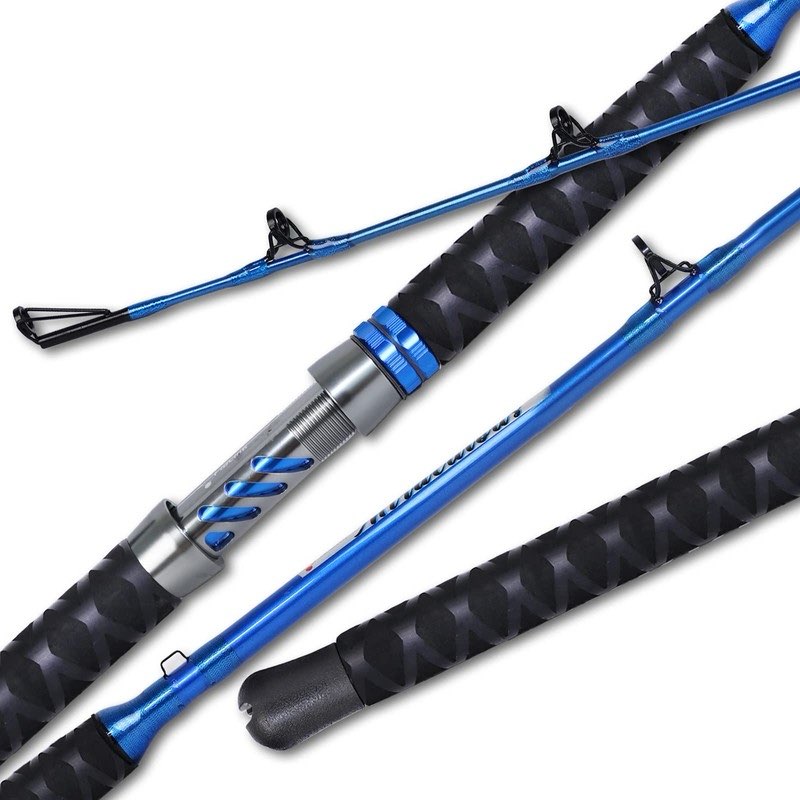 fiblink catfish fishing rod 1 piece/2 piece catfishing fishing pole portable travel heavy cat catfish casting rod (6'/6'6"/7'/8'/9') (a:8' - 2pcs - blue)