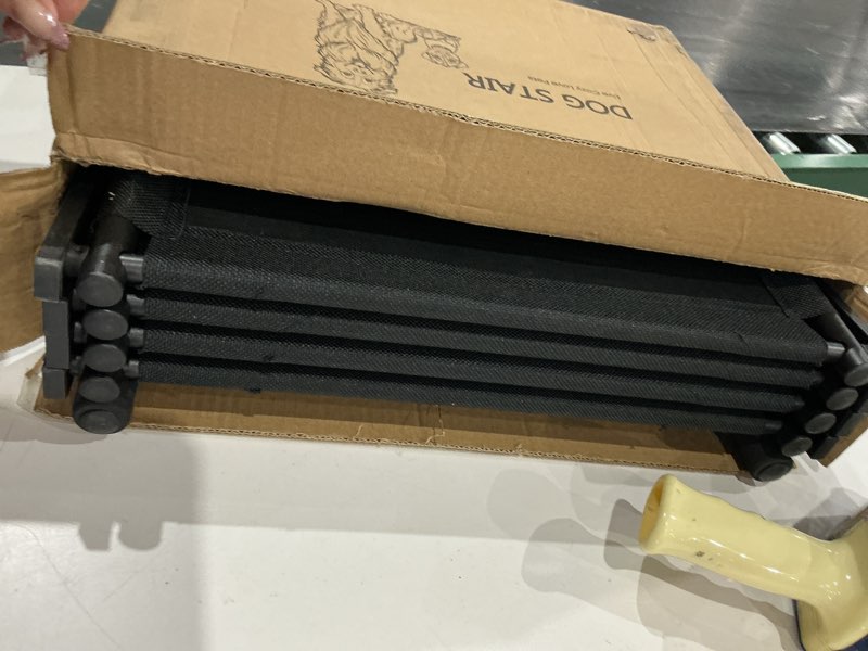 Condition photo showing Good Condition for extra wide dog stairs for car, foldable pet steps for large dogs with non slip surface, dog ramp for truck and suv, portable pet stairs supports up to 150 lbs (5 steps) extra wide 5 steps(19"x15"x5") metal