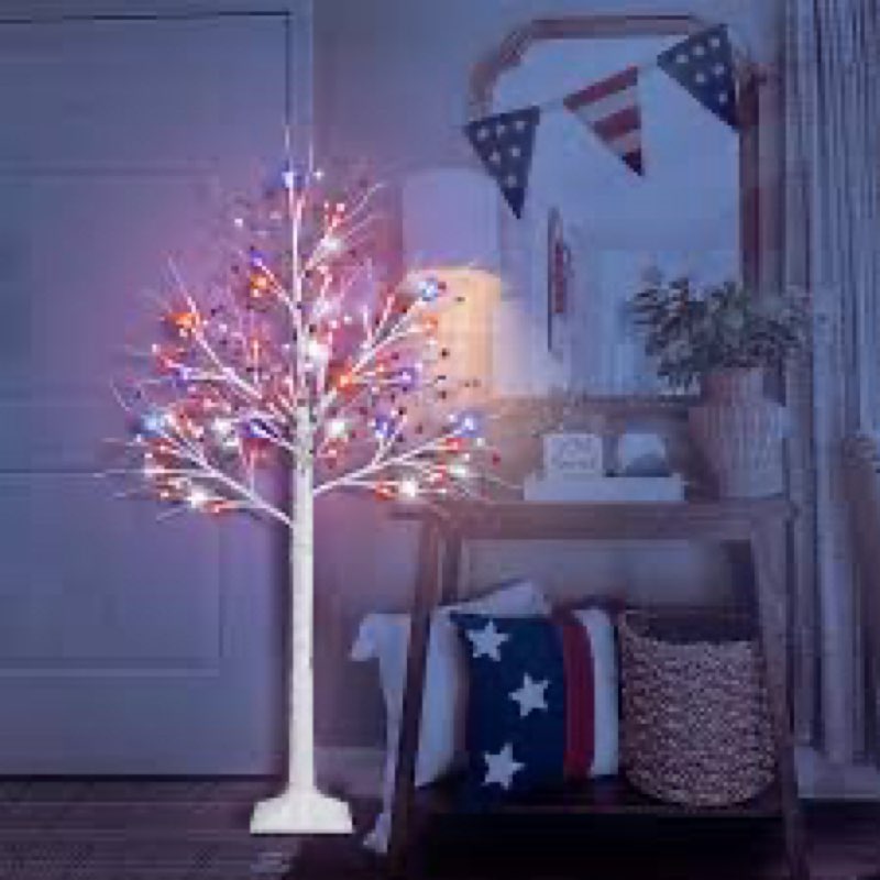 Blosssound 4 FT Patriotic Lighted Tree with 48 LED Red White Blue Star Lights 4th of July Decoration