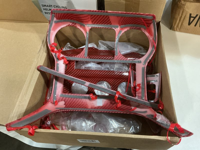 Condition photo showing As Is for rt-tcz for jeep jk interior trim kit red, jku center console dashboard panel trim cover for jeep wrangler jk jku 2011-2017 red abs carbon fiber interior accessories 10pcs