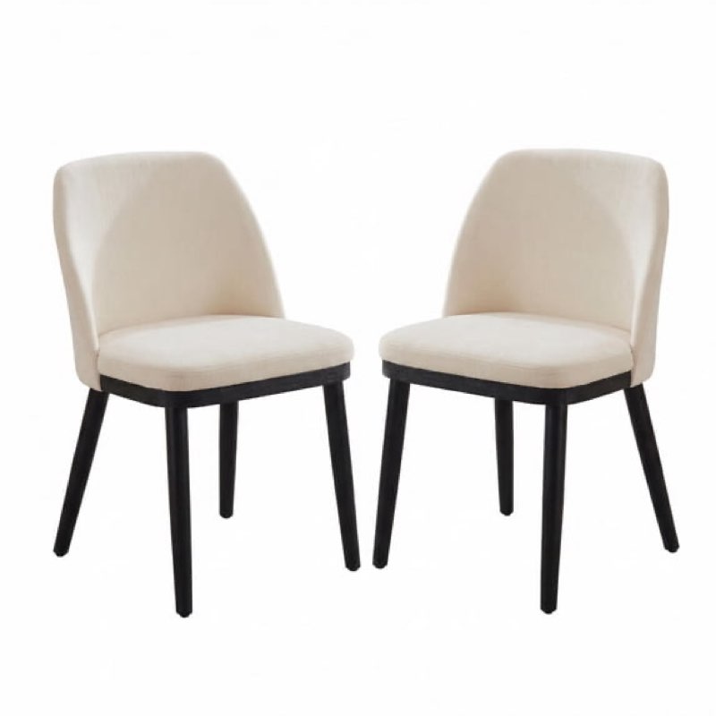 GARVEE Upholstered Dining Chairs Set of 2,Modern Linen Accent Chair with Curved Backrest&Wooden Legs for Kitchen,Home,Restaurant,White