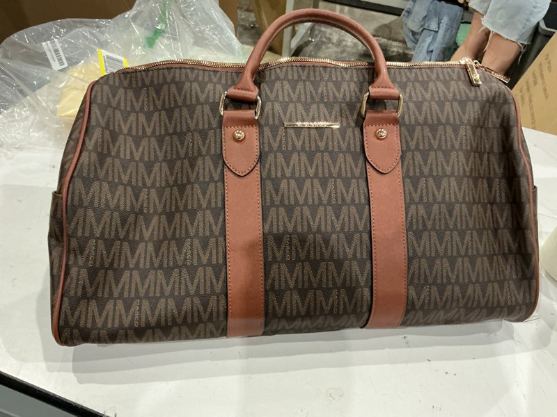 Condition photo showing Good Condition for julie ferraro women pu leather monogrammed duffel bag for men- scratch-resistant waterproof, multi-pocket design, large capacity carry-on for gym yoga work travel weekender