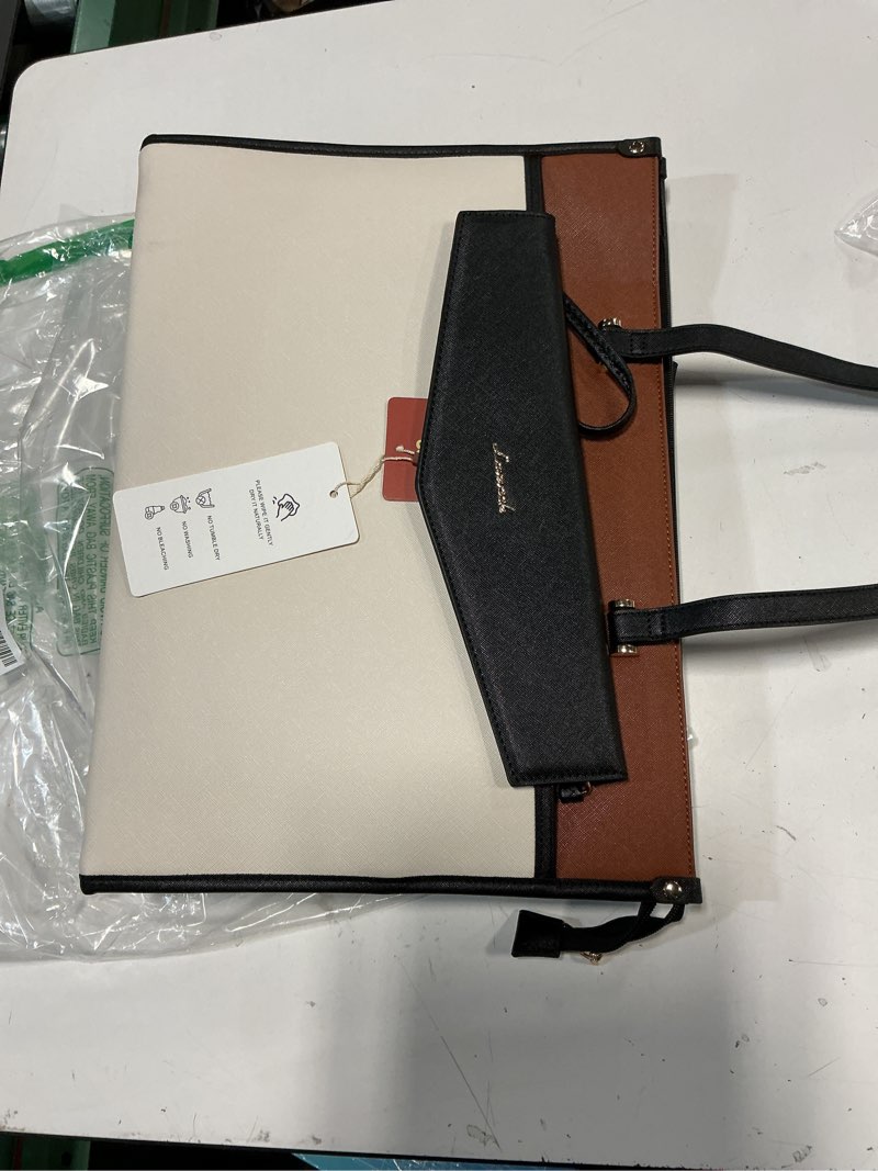 Condition photo showing Good Condition for LOVEVOOK Laptop Bag for Women, 17.3'' Laptop Tote Purse 2-in-1 Professional Work Bag Business Briefcase with Clutch Purse, Waterproof Leather Computer Handbag for Teacher Office Travel 17.3 inch Black White Brown