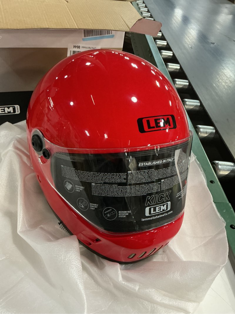 Condition photo showing Good Condition for LEM Retro Motorcycle Helmets Full Face, DOT Certified, Vintage Motorcycle Helmet for Adults, Bluetooth Headset Slot, Anti-Fog Visor for Cafe Racers, Choppers & Urban Commuting (Red, Size M) Medium Red
