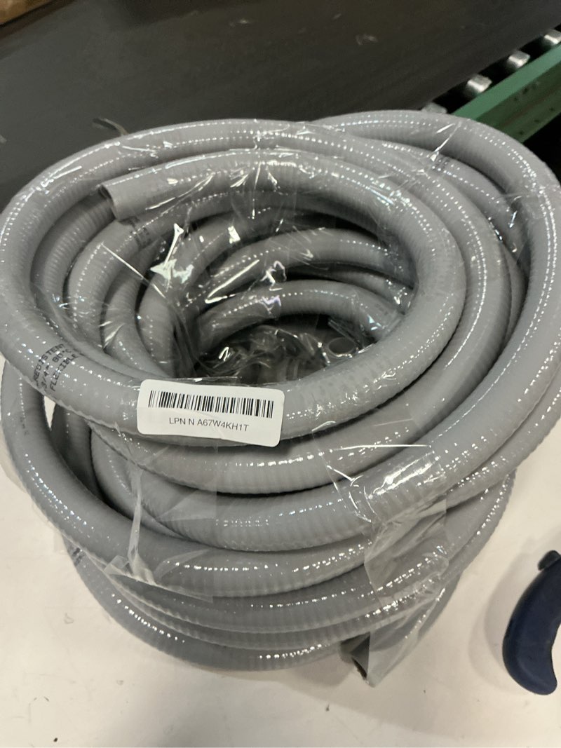 Condition photo showing As Is for 3/4inch 50ft Liquid-Tight Conduit and Connector Kit,Flexible Non-Metallic Liquid Tight Electrical Conduit Kit with 5 Straight and 3 90-Degree Connector Fittings,3/4 in. Dia